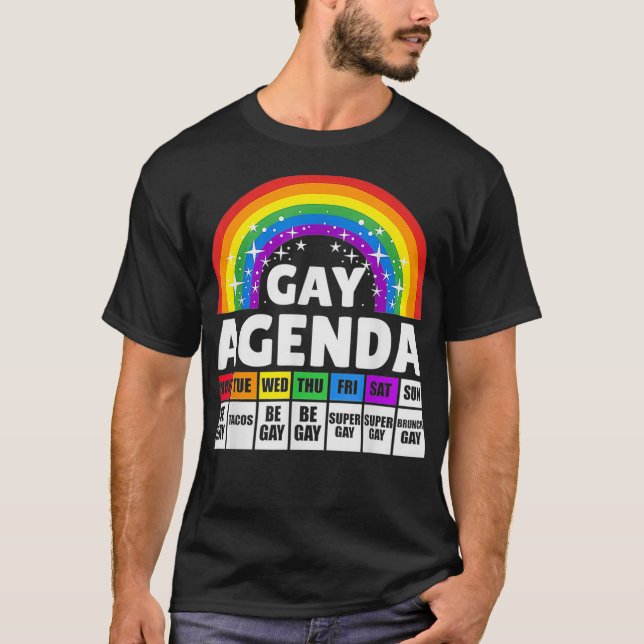Camiseta Graciosa agenda gay Arcoiris LGBTQ Orgullo Gay Les (Anverso)