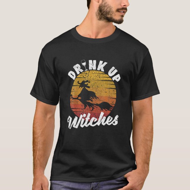 Camiseta Graciosa bebida de beber vino de bruja de Hallowee (Anverso)