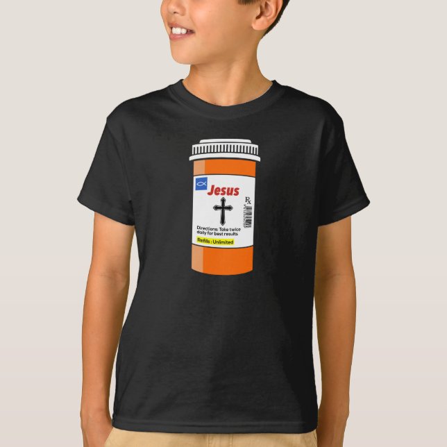 Camiseta Graciosa botella de la receta de Jesus Rx (Anverso)
