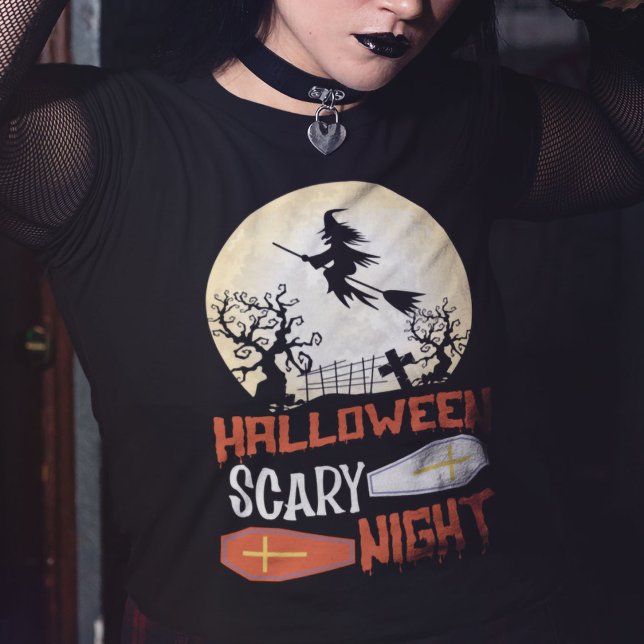 Camiseta Graciosa Bruja de Noche Aterradora de Halloween (Subido por el creador)