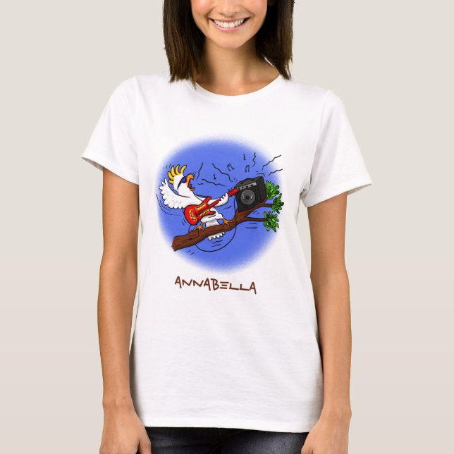 Camiseta Graciosa cacatúa tocando el personalizado de guita (Anverso)