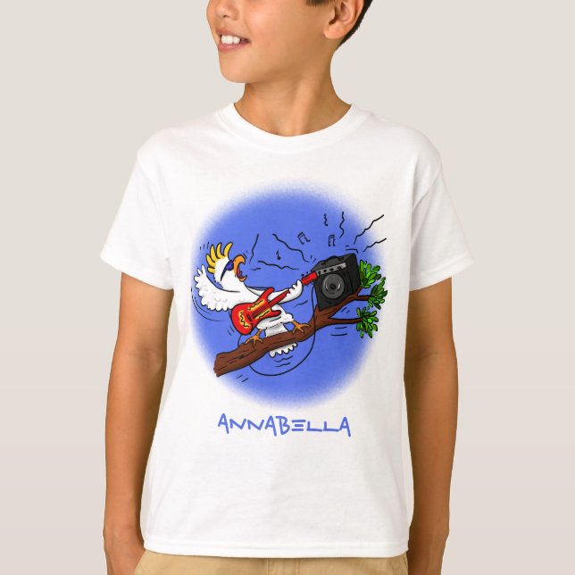Camiseta Graciosa cacatúa tocando el personalizado de guita (Anverso)