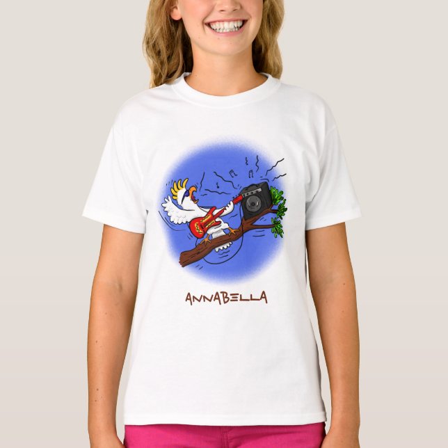 Camiseta Graciosa cacatúa tocando el personalizado de guita (Anverso)