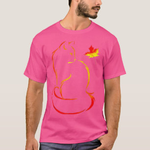 Camiseta Graciosa Caída De La Hoja De Gato Hola Otoño Para 