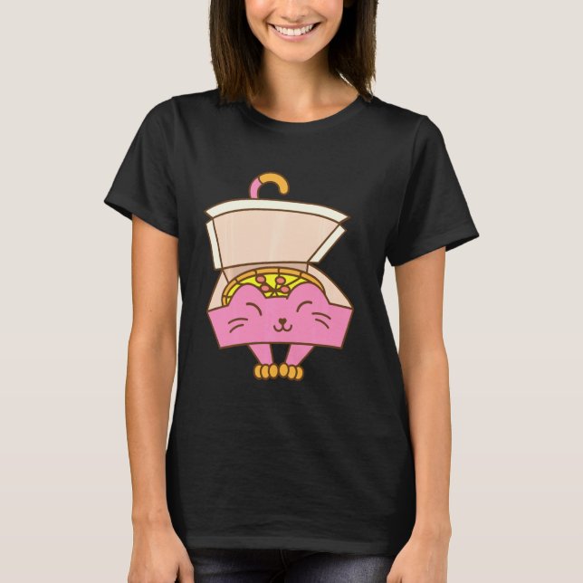 Camiseta Graciosa caja de pizza gato Guay comida italiana K (Anverso)