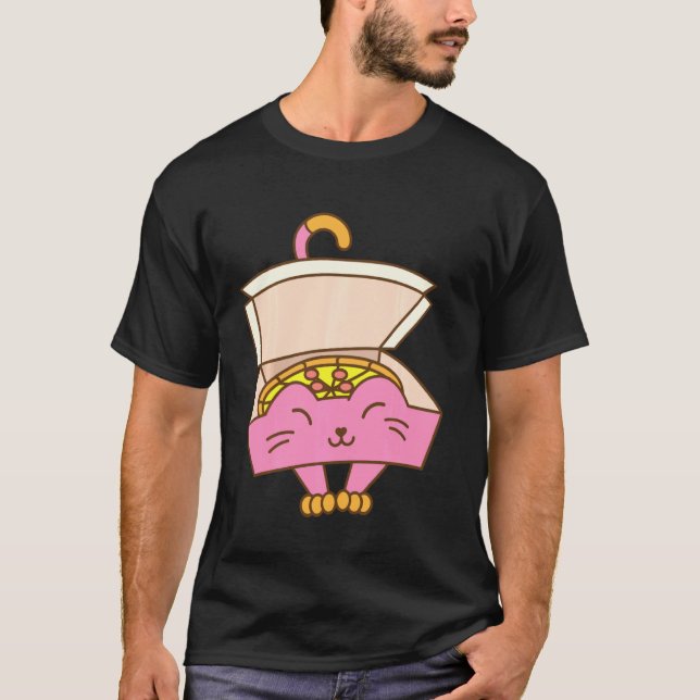 Camiseta Graciosa caja de pizza gato Guay comida italiana K (Anverso)
