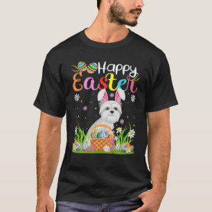 Camiseta Graciosa caza de huevos conejo maltés perro feliz