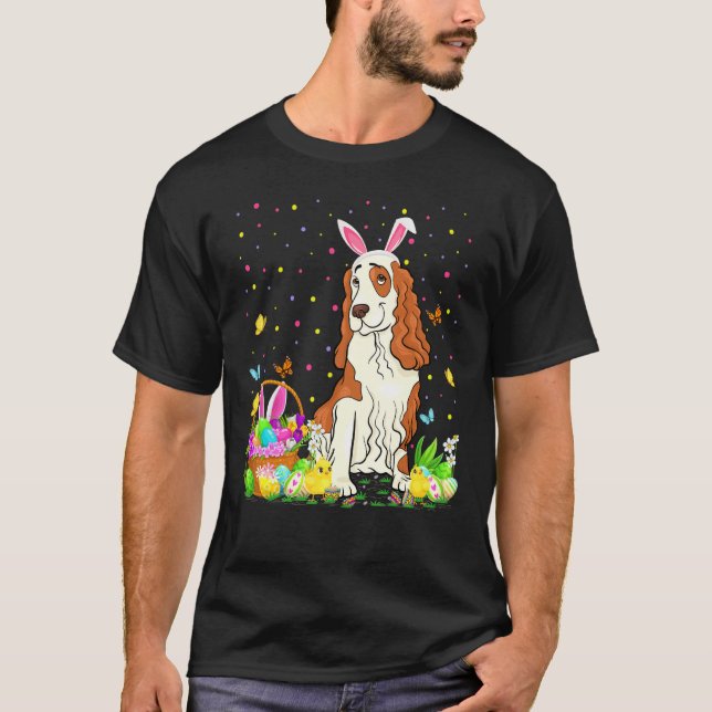 Camiseta Graciosa caza de huevos de Pascua Cocker Perro Esp (Anverso)