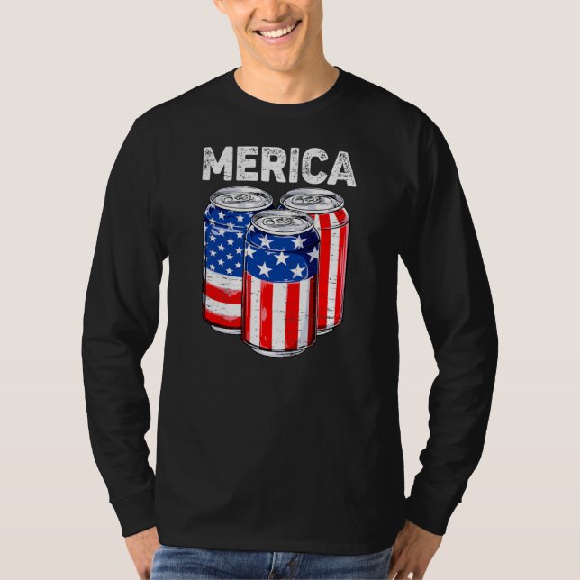 Camiseta Graciosa Cerveza Bandera Estadounidense 4 De Julio (Anverso)