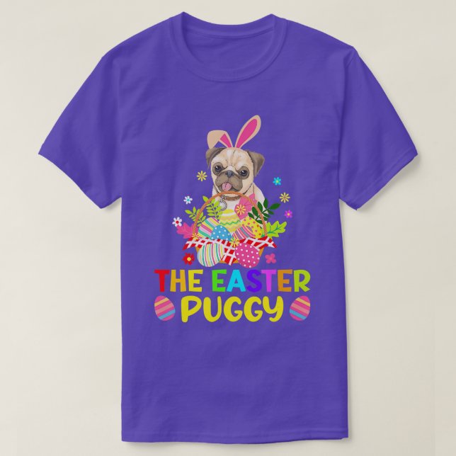 Camiseta Graciosa Cesta de Huevos de Areja de Pascua Pug Bu (Diseño del anverso)