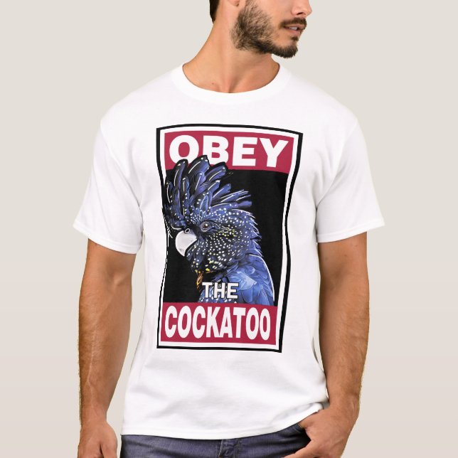 Camiseta Graciosa Cockatoo negro con cola roja - Arte de pá (Anverso)