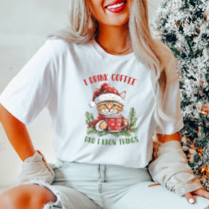 Camiseta Graciosa Coffee Navidades Cat T-Shirt