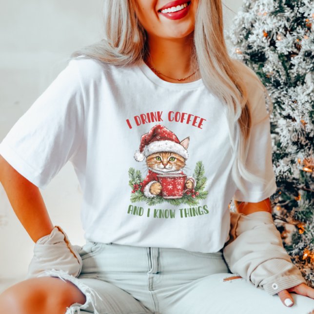 Camiseta Graciosa Coffee Navidades Cat T-Shirt (Subido por el creador)