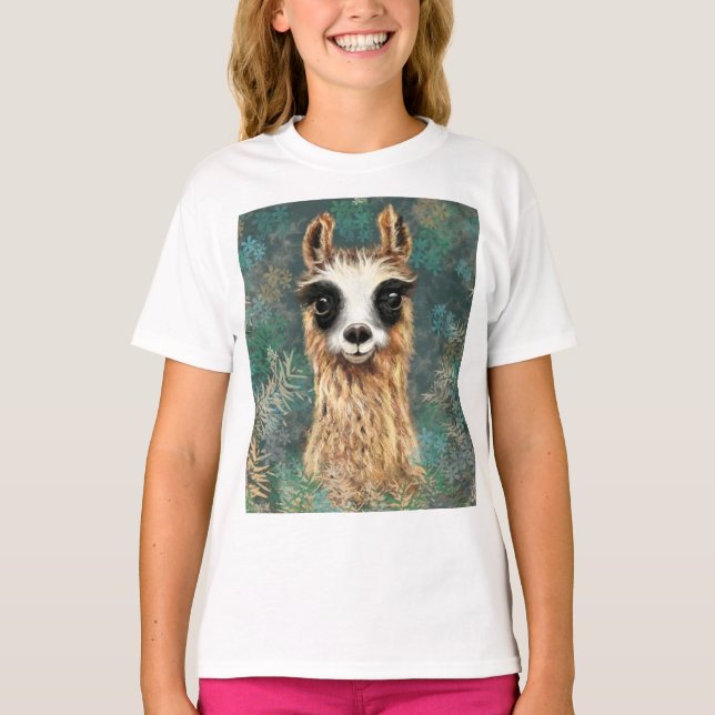 Camiseta graciosa con llama de bebé curiosa (Anverso)
