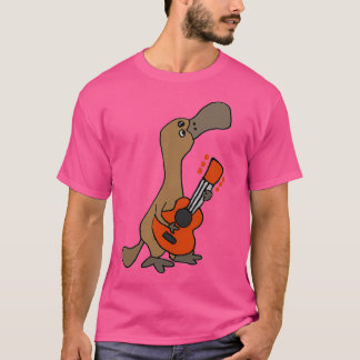 Camiseta Graciosa Cute Duckbilled Platypus Tocando Guitarra