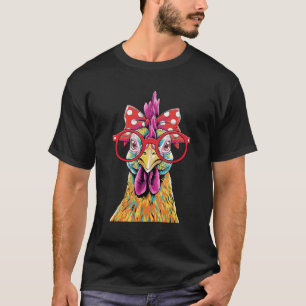Camiseta Graciosa Dama De Pollo Rooster Hen Usando Bandana