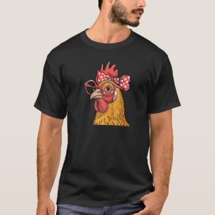 Camiseta Graciosa Dama De Pollo Rooster Hen Usando Bandana 