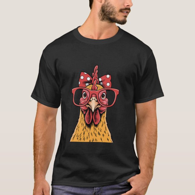 Camiseta Graciosa Dama De Pollo Rooster Hen Usando Bandana  (Anverso)