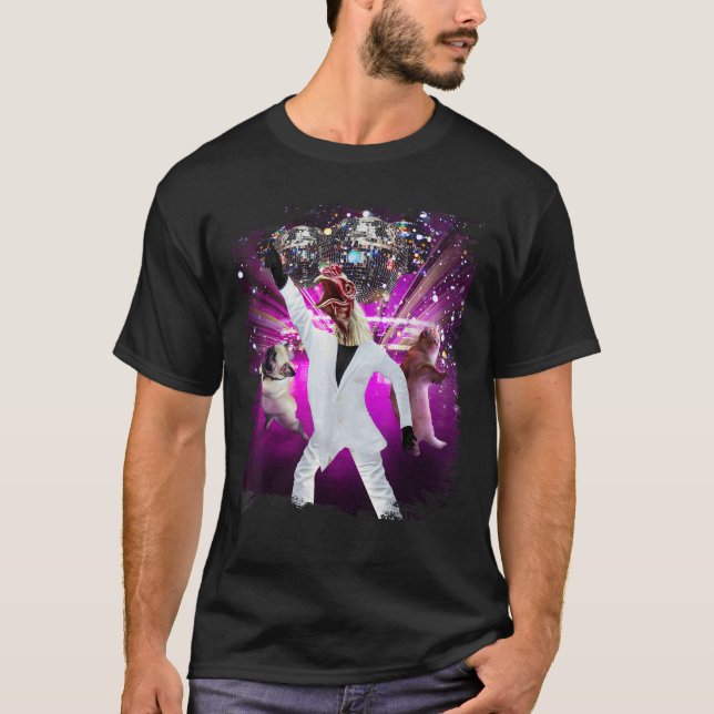 Camiseta graciosa de baile de pollo con bola disco (Anverso)