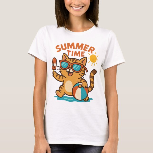 Camiseta Graciosa De Gato De Verano (Anverso)