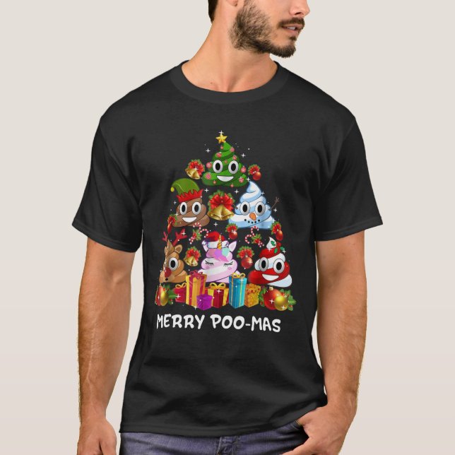 Camiseta graciosa de la Emoji de Poop Feliz Navida (Anverso)