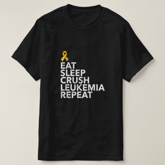 Camiseta Graciosa Eat Sleep Leukemia Repetir la Cinta Naran (Diseño del anverso)