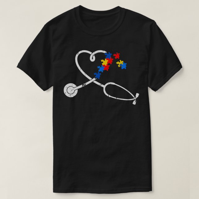 Camiseta Graciosa Enfermera Autismo Rompecabezas Stethoscop (Diseño del anverso)