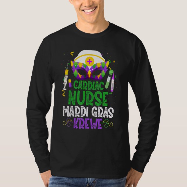 Camiseta Graciosa enfermera cardíaca Krewe Mask Mardi Gras  (Anverso)