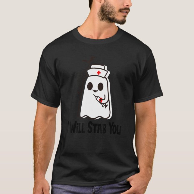 Camiseta Graciosa enfermera fantasma de Halloween te apuñal (Anverso)