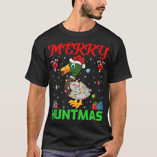 Camiseta Graciosa Feliz Cacería de Caza de Patos en Navidad (Anverso)