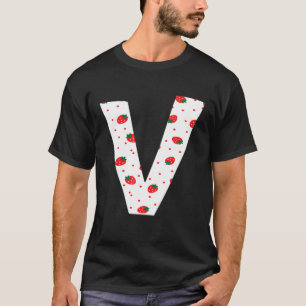 Camiseta Graciosa fresa Monograma inicial Carta V Chicas