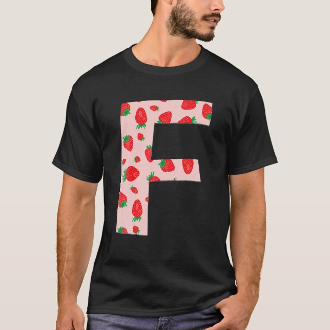 Camiseta Graciosa Fresa Rosa Letra monograma inicial F Gi (Anverso)