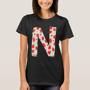 Camiseta Graciosa Fresa Rosa Letra monograma inicial N Gi