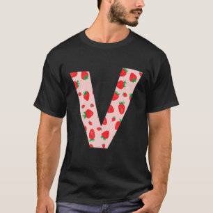 Camiseta Graciosa Fresa Rosa Letra monograma inicial V Gi