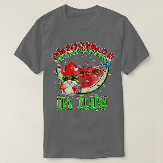 Camiseta Graciosa Gnome Summer Watermelon Xmas Luces Navida (Diseño del anverso)