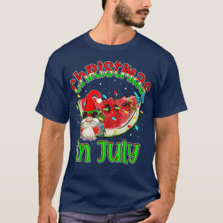 Camiseta Graciosa Gnome Summer Watermelon Xmas Luces Navida