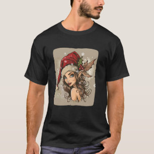 Camiseta Graciosa hada festiva con Gorra de Santa Claus par