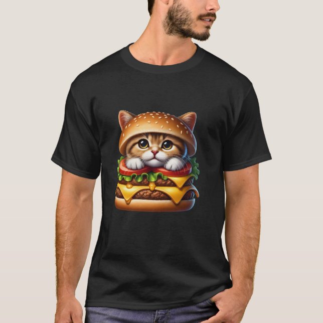Camiseta Graciosa hamburguesa de gatos de comida rápida Lov (Anverso)