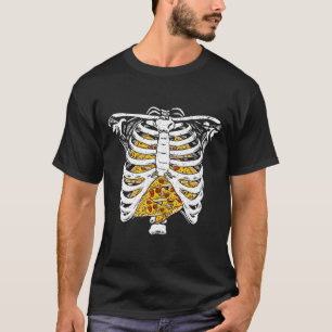 Camiseta Graciosa Jaula de costilla de esqueleto con pizza