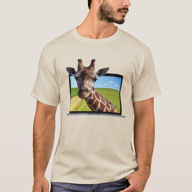 Camiseta Graciosa jirafa en foto de ilusión gráfica 3D para (Anverso)