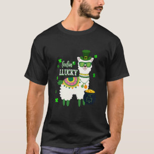 Camiseta Graciosa Lama St Patrick's Day Feelin' Lucky Mens 