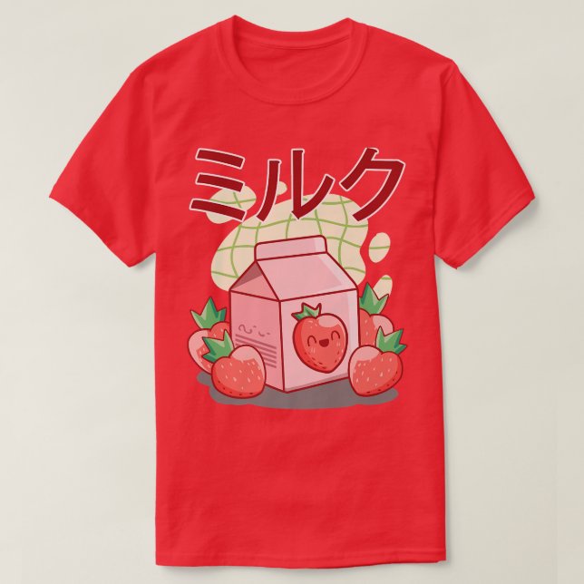 Camiseta Graciosa leche retro 90 sacude el kawaii Strawbe j (Diseño del anverso)