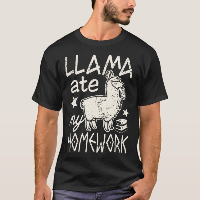 Camiseta Graciosa Llama Ate My Homework Alpaca Tee for Boys (Anverso)