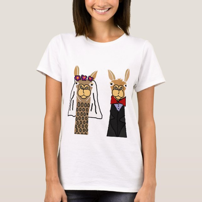 Camiseta Graciosa Llama Bride y Groom Boda Art (Anverso)