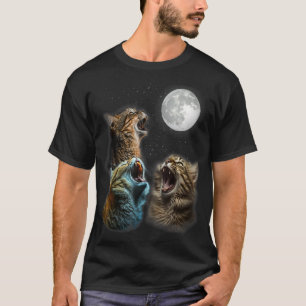 Camiseta Graciosa Luna De Gato Tres Gatos Repitiendo En La