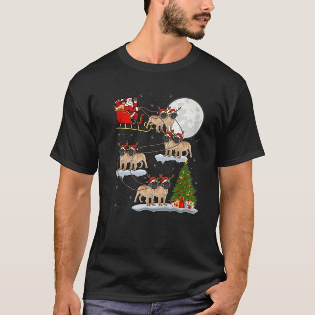 Camiseta Graciosa mastiff sobre el árbol de alumbrado de na (Anverso)