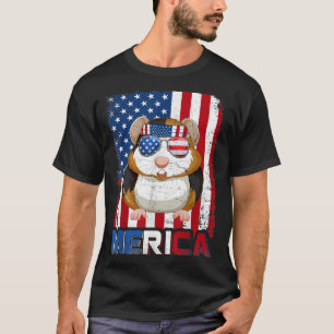 Camiseta Graciosa Merica Guinea Cerdo Bandera Estadounidens