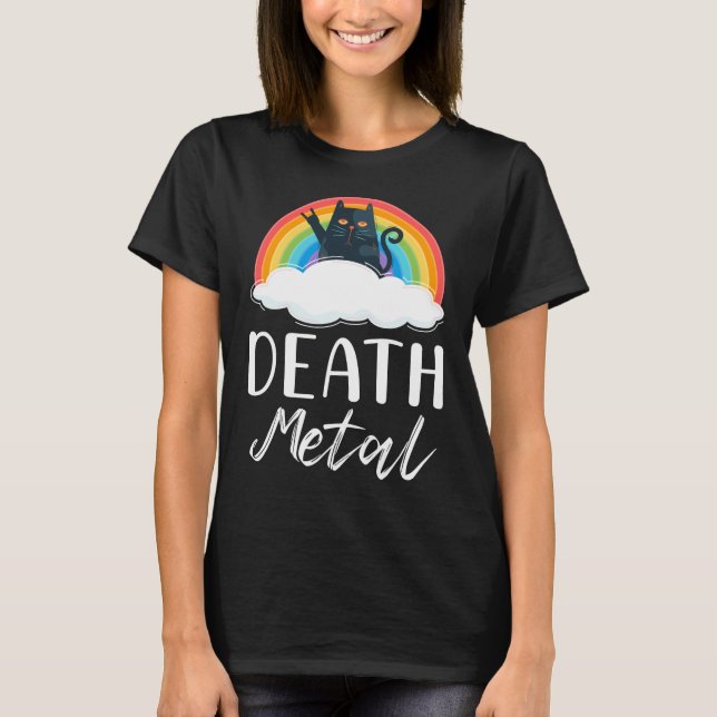 Camiseta Graciosa muerte Metalizado de gato rock arcoiris (Anverso)