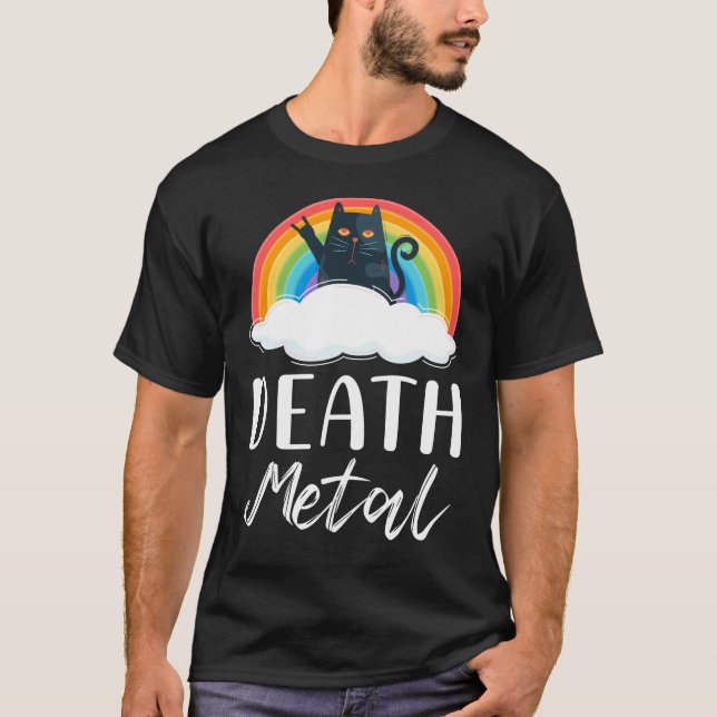 Camiseta Graciosa muerte Metalizado de gato rock arcoiris (Anverso)