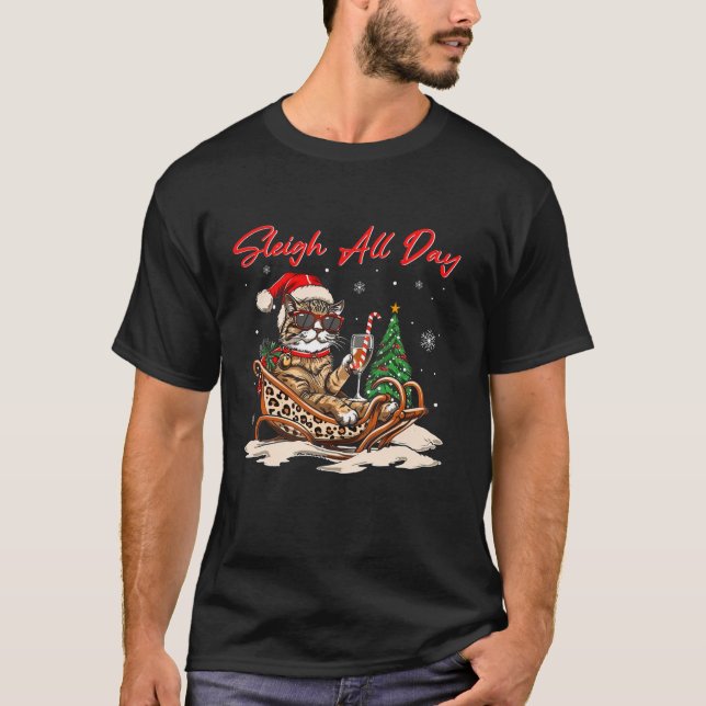 Camiseta Graciosa Navidad de Sleigh Cat Santa Sleigh (Anverso)